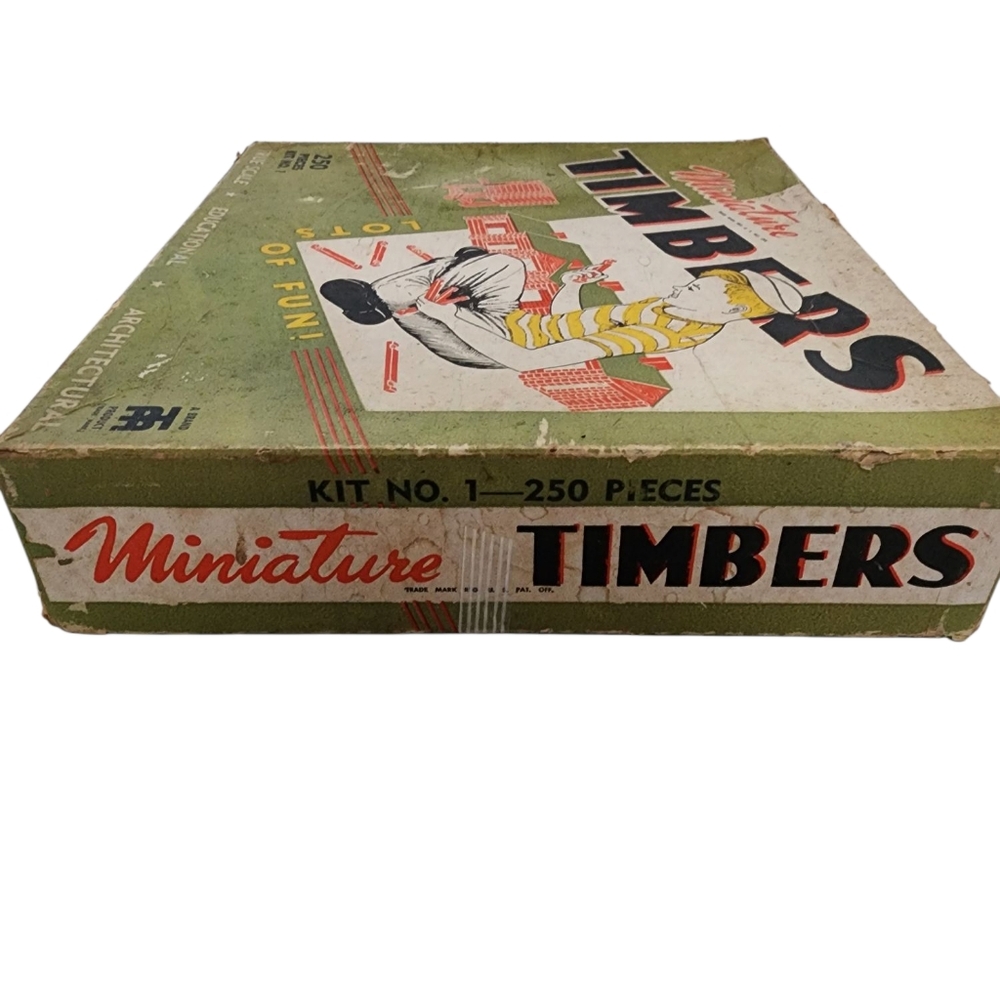 1950s Miniature Timbers Wood Log Building Set 250 Pcs With Orig Box Instructions